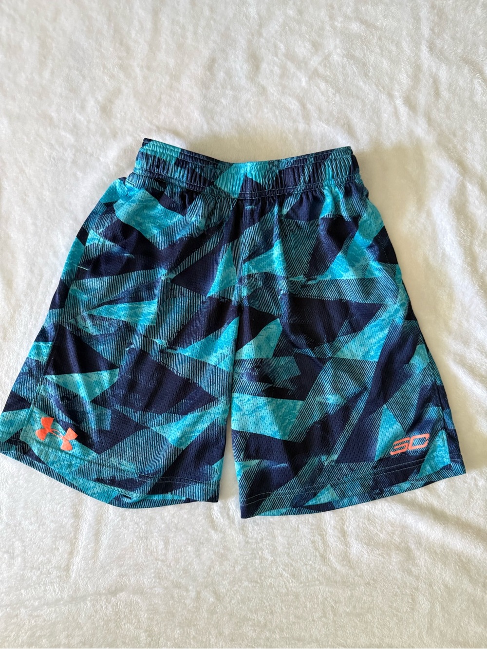 Under Armour Boys Navy and Teal Geometric Basketball Shorts